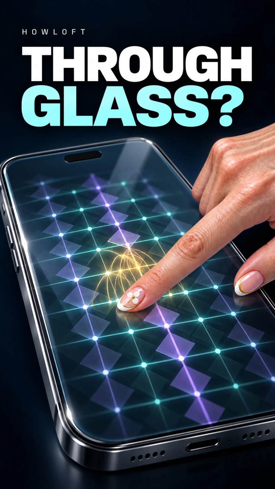 Howloft touchscreen artwork showing a finger over a sensing grid beneath glass
