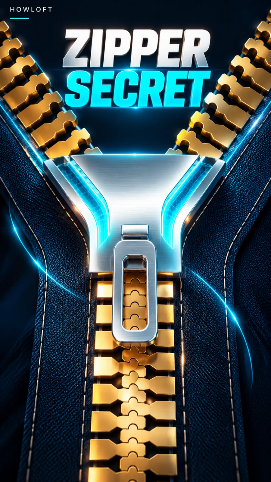 Howloft zipper artwork showing teeth entering a slider